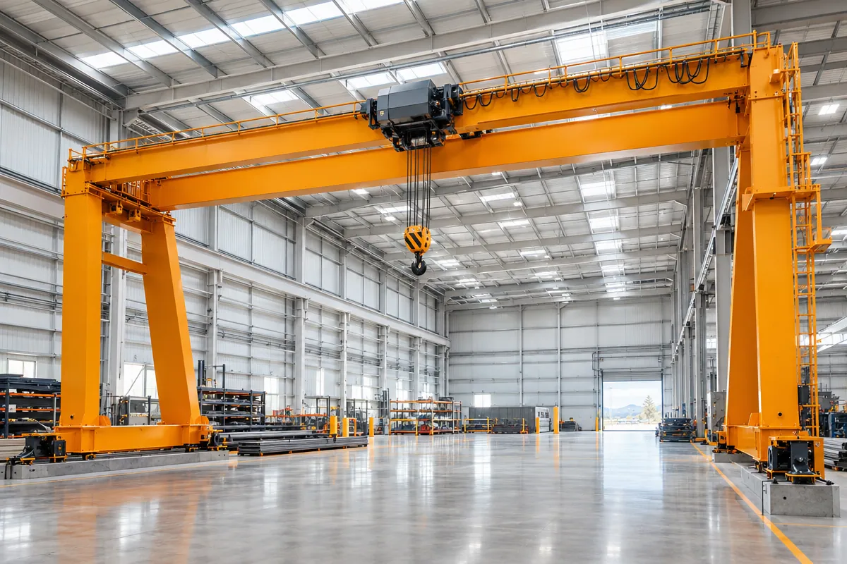 Newly installed fixed double girder gantry crane inside a bright Australian factory