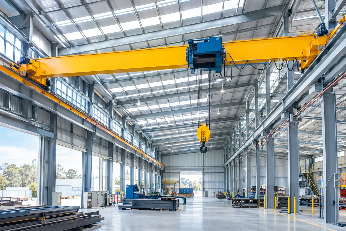Modern overhead bridge crane with hoist inside an Australian industrial facility